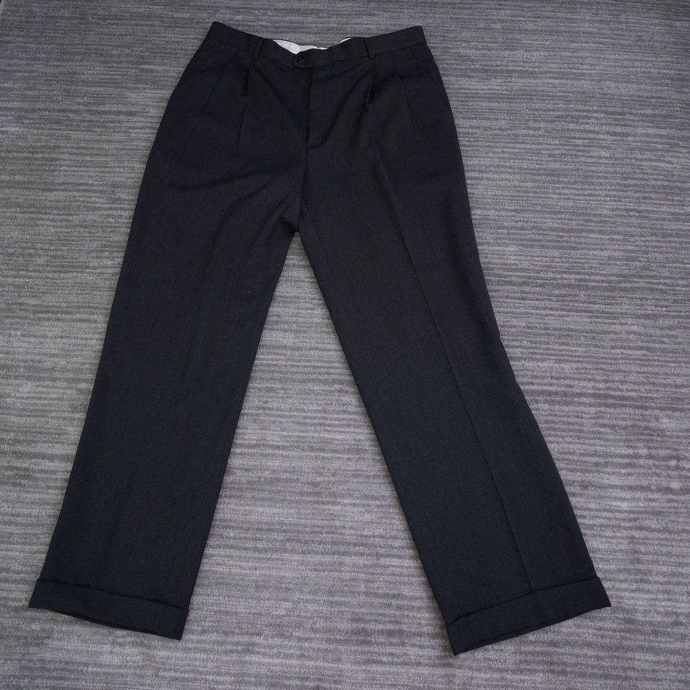 Zanella Bennett Pleated Dress Pants Mens 38 Black Wool Blend Cuffed Made Italy